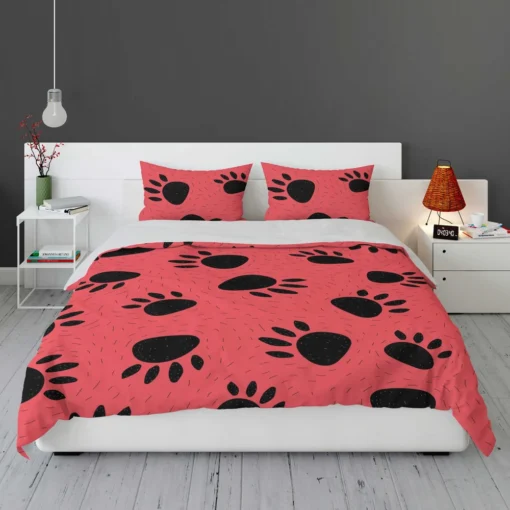 Bear Prints Pink Background Bedding Set 1