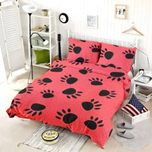 Bear Prints Pink Background Bedding Set