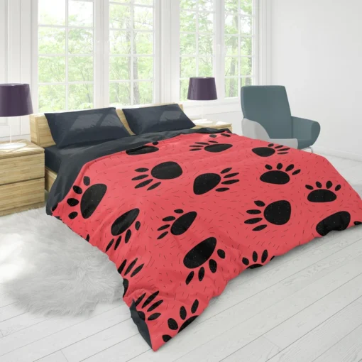 Bear Prints Pink Background Duvet Cover 1