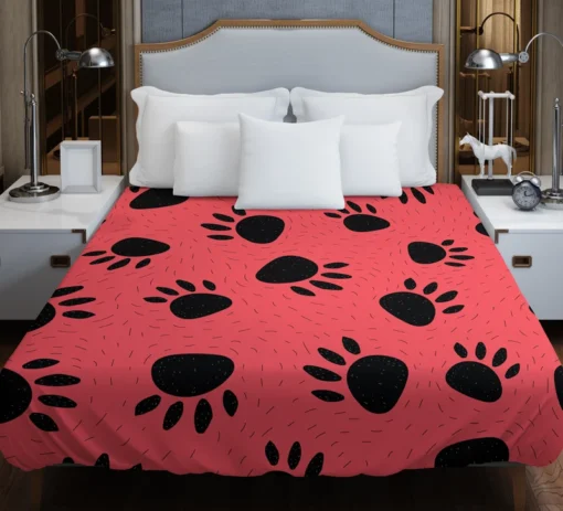 Bear Prints Pink Background Duvet Cover