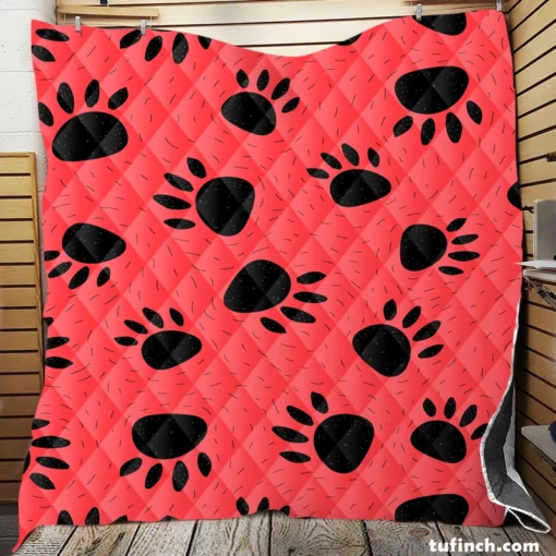 Bear Prints Pink Background Quilt Blanket