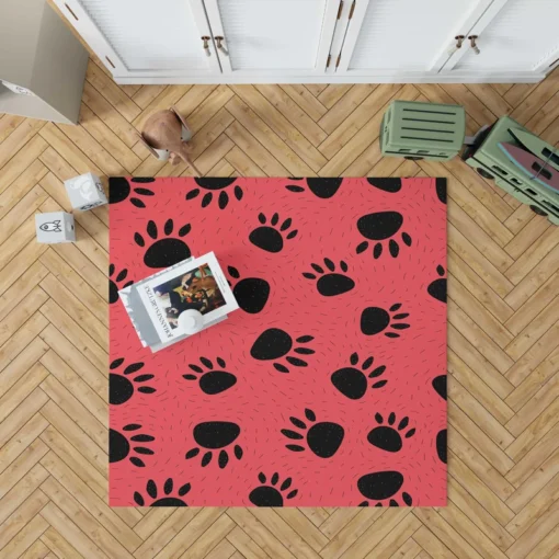 Bear Prints Pink Background Rug