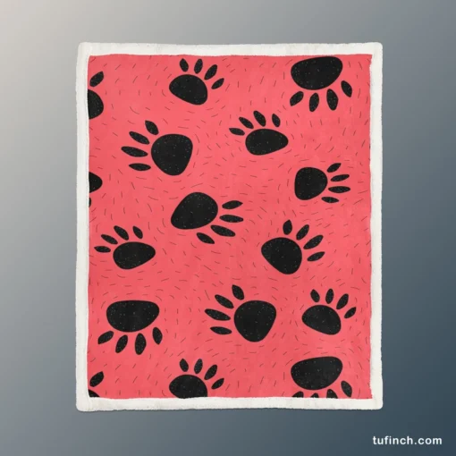 Bear Prints Pink Background Sherpa Fleece Blanket 1