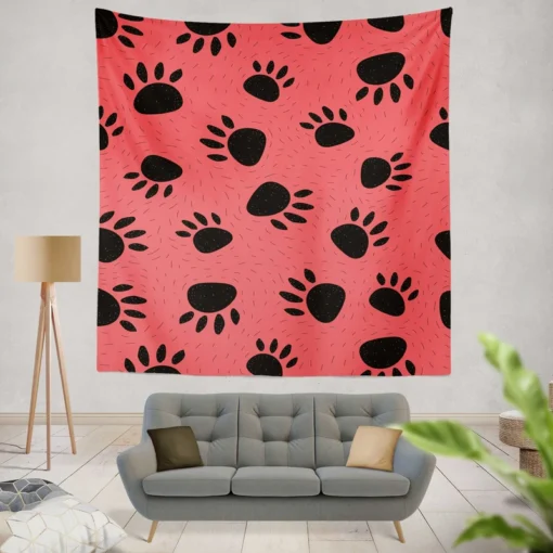 Bear Prints Pink Background Wall Tapestry