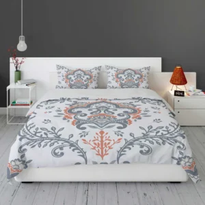 Beautiful Blue Orange Floral Design Bedding Set 1