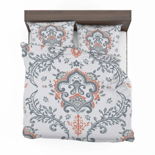 Beautiful Blue Orange Floral Design Bedding Set 2