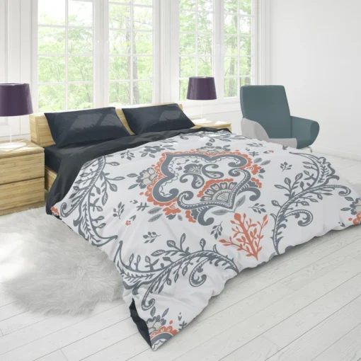 Beautiful Blue Orange Floral Design Duvet Cover 1