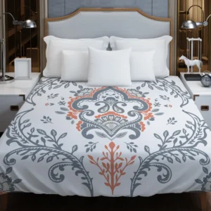 Beautiful Blue Orange Floral Design Duvet Cover