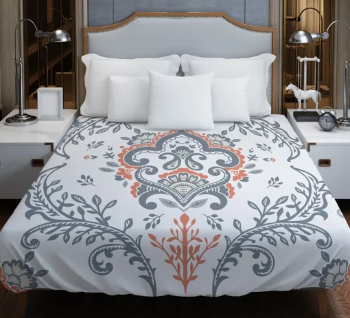 Beautiful Blue Orange Floral Design Duvet Cover