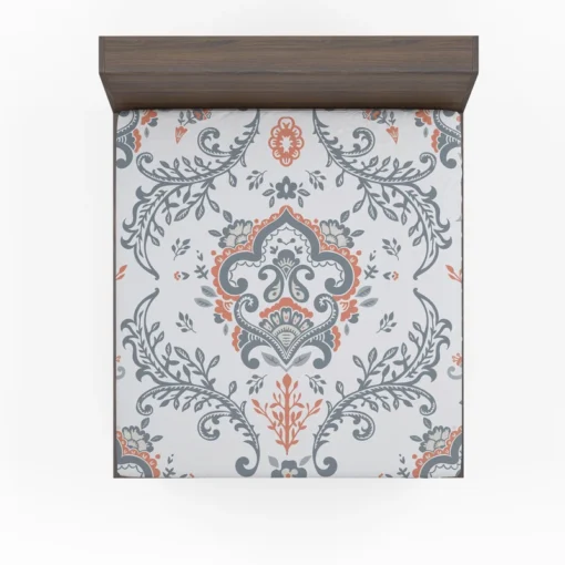 Beautiful Blue Orange Floral Design Fitted Sheet