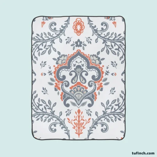 Beautiful Blue Orange Floral Design Fleece Blanket 1