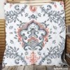 Beautiful Blue Orange Floral Design Quilt Blanket