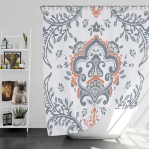 Beautiful Blue Orange Floral Design Shower Curtain