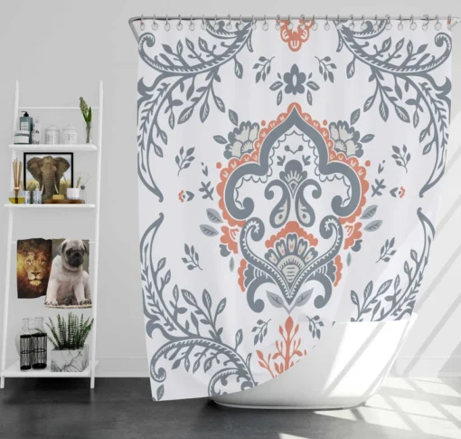 Beautiful Blue Orange Floral Design Shower Curtain