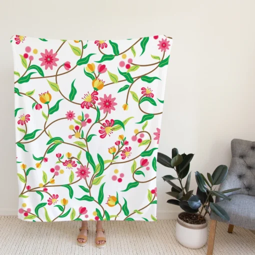 Beautiful Botanical Flowers Fleece Blanket