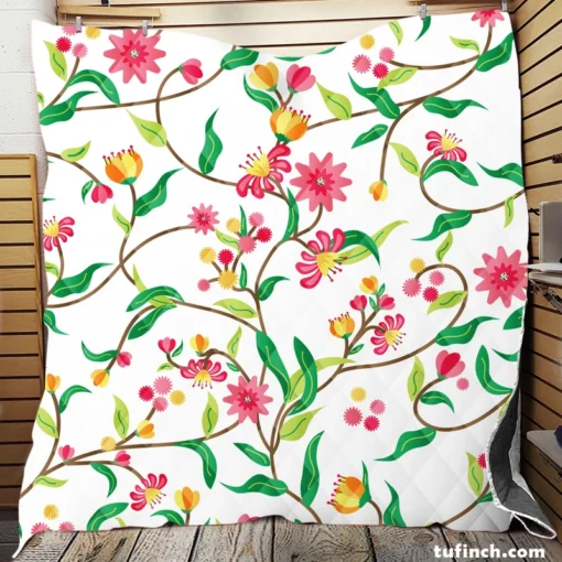 Beautiful Botanical Flowers Quilt Blanket