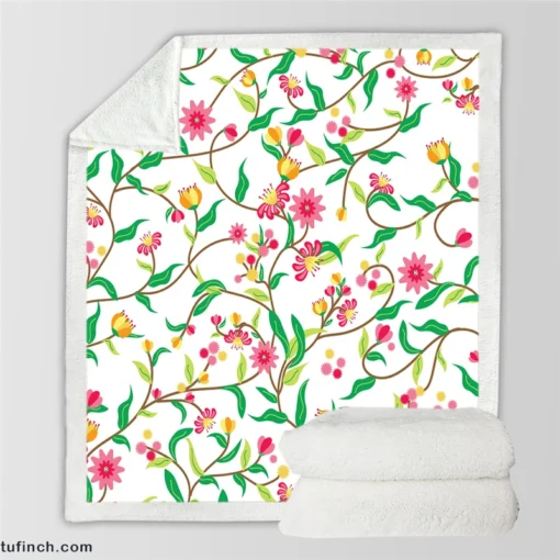 Beautiful Botanical Flowers Sherpa Fleece Blanket