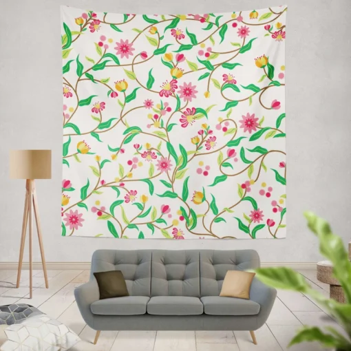 Beautiful Botanical Flowers Wall Tapestry