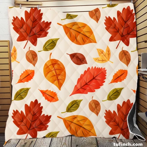 Beautiful Colored Autumn Leaves Quilt Blanket