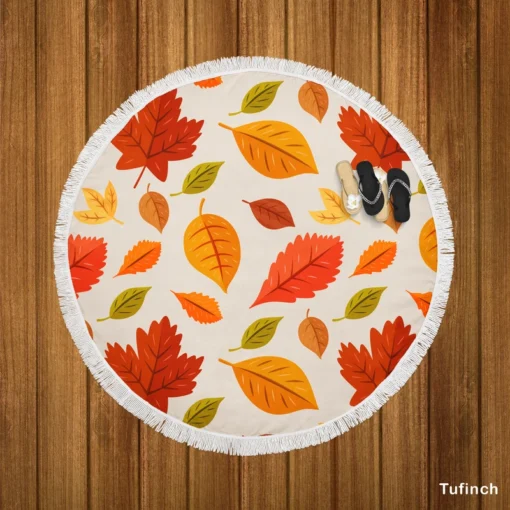 Beautiful Colored Autumn Leaves Round Beach Towel