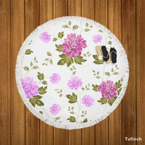 Beautiful Dahlia Flowers Pattern Round Beach Towel