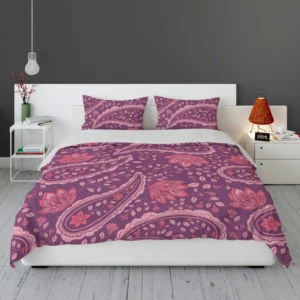 Beautiful Paisley Floral Design On Purple Bedding Set 1