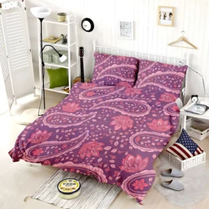 Beautiful Paisley Floral Design On Purple Bedding Set