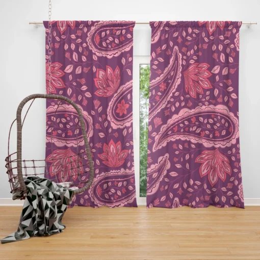 Beautiful Paisley Floral Design On Purple Curtain