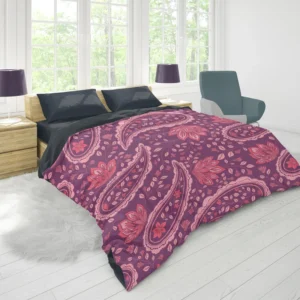 Beautiful Paisley Floral Design On Purple Duvet Cover 1