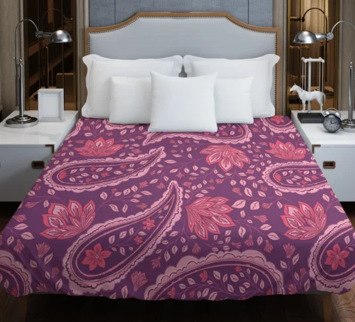 Beautiful Paisley Floral Design On Purple Duvet Cover