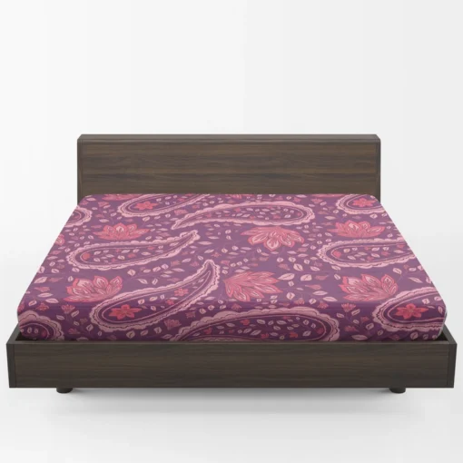 Beautiful Paisley Floral Design On Purple Fitted Sheet 1