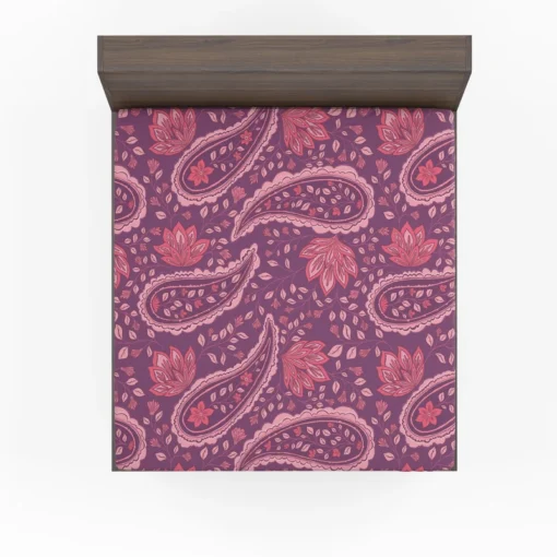 Beautiful Paisley Floral Design On Purple Fitted Sheet