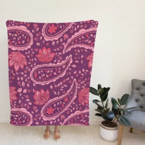 Beautiful Paisley Floral Design On Purple Fleece Blanket