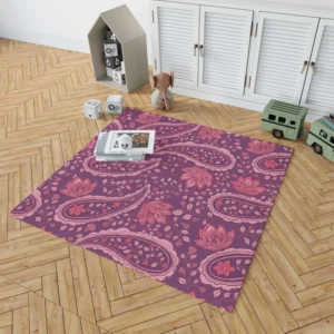 Beautiful Paisley Floral Design On Purple Rug 1