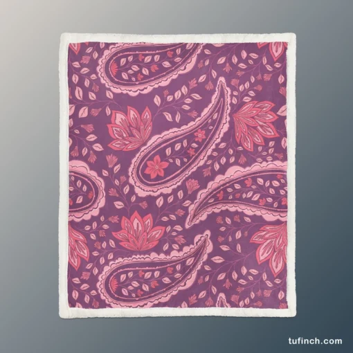 Beautiful Paisley Floral Design On Purple Sherpa Fleece Blanket 1