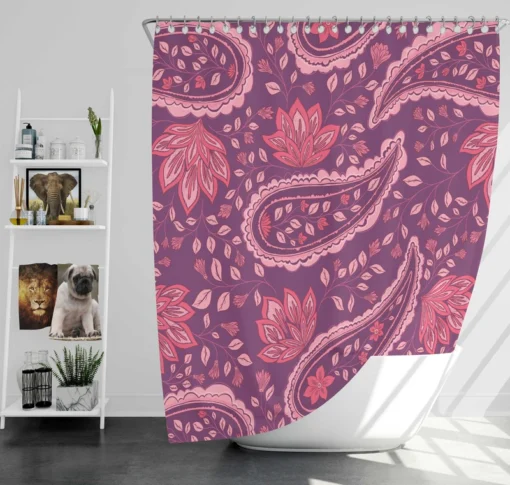 Beautiful Paisley Floral Design On Purple Shower Curtain