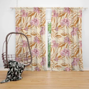 Beautiful Pink Magnolia Floral Pattern Curtain