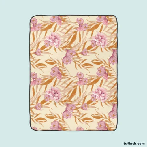 Beautiful Pink Magnolia Floral Pattern Fleece Blanket 1