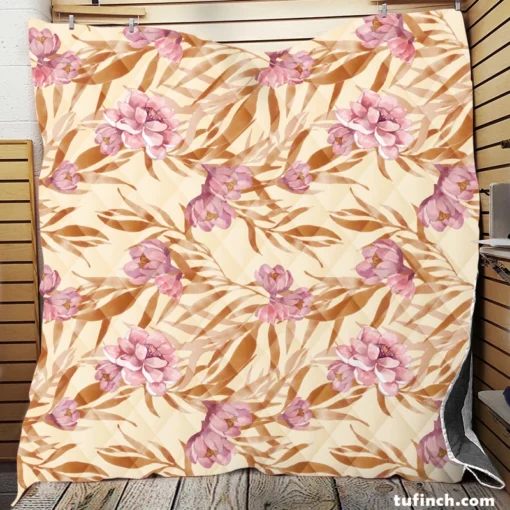 Beautiful Pink Magnolia Floral Pattern Quilt Blanket