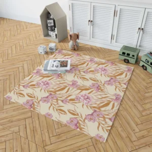 Beautiful Pink Magnolia Floral Pattern Rug 1