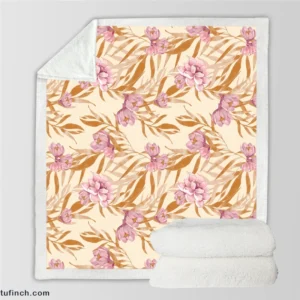 Beautiful Pink Magnolia Floral Pattern Sherpa Fleece Blanket