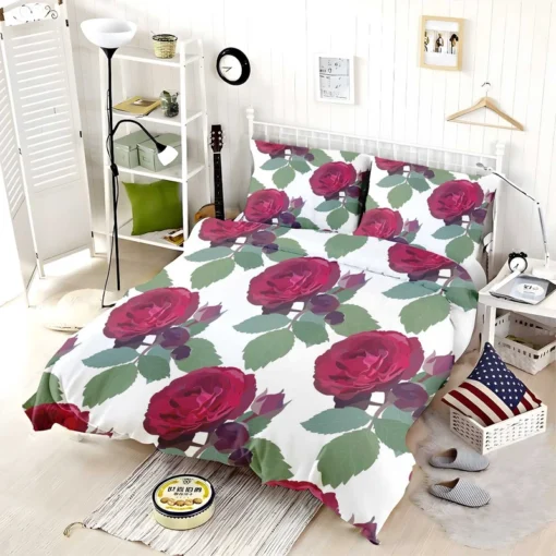 Beautiful Red Rose 3d Design Bedding Set