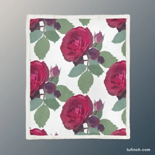 Beautiful Red Rose 3d Design Sherpa Fleece Blanket 1