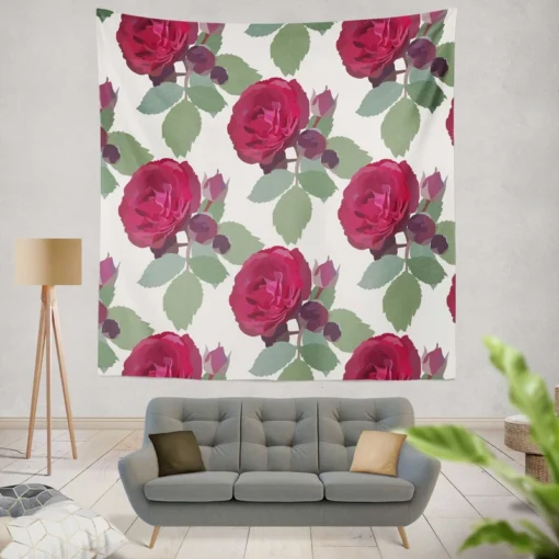 Beautiful Red Rose 3d Design Wall Tapestry