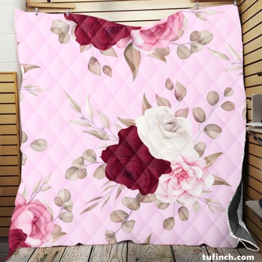 Beautiful Roses Elegant Design Quilt Blanket