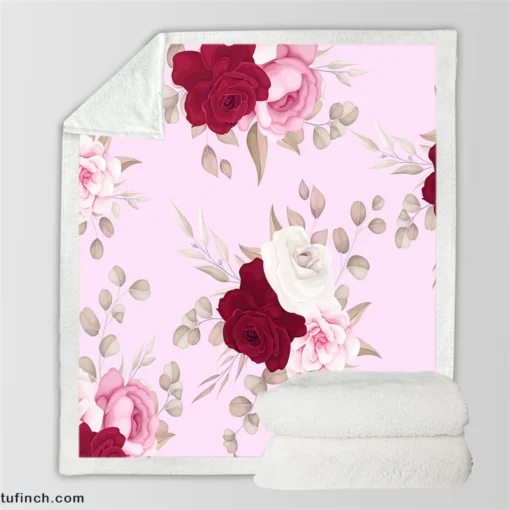 Beautiful Roses Elegant Design Sherpa Fleece Blanket