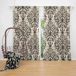 Beautiful Seamless Black Damask Pattern Curtain