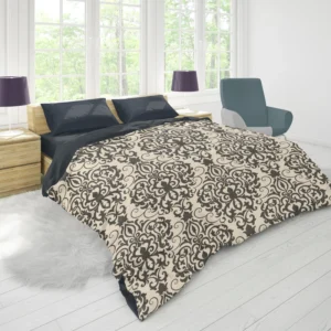 Beautiful Seamless Black Damask Pattern Duvet Cover 1