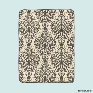 Beautiful Seamless Black Damask Pattern Fleece Blanket 1