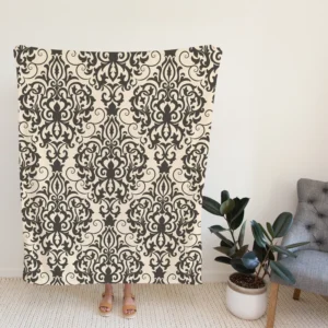 Beautiful Seamless Black Damask Pattern Fleece Blanket